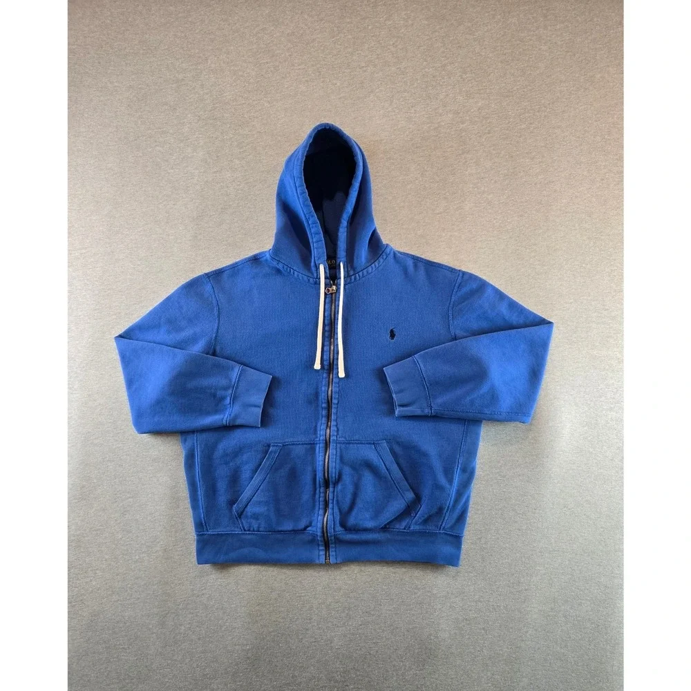 Polo Ralph Lauren Full Zip Hoodie Mens XL Blue Embroidered Pony Waffle Hood